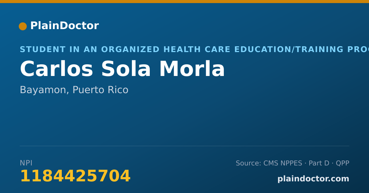 Shareable card for Carlos Sola Morla - Student in an Organized Health Care Education/Training Program, Bayamon, PR