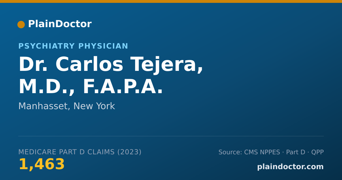 Shareable card for Carlos Tejera, M.D., F.A.P.A. - Psychiatry Physician, Manhasset, NY