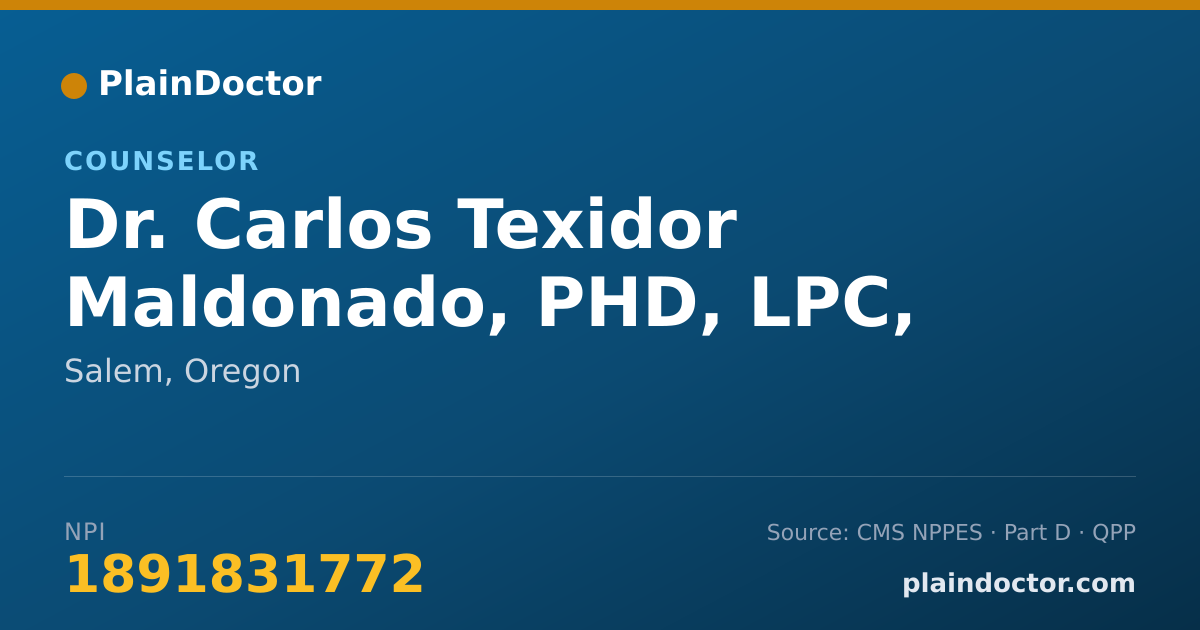 Shareable card for Carlos Texidor Maldonado, PHD, LPC, MAC, ACS - Counselor, Salem, OR