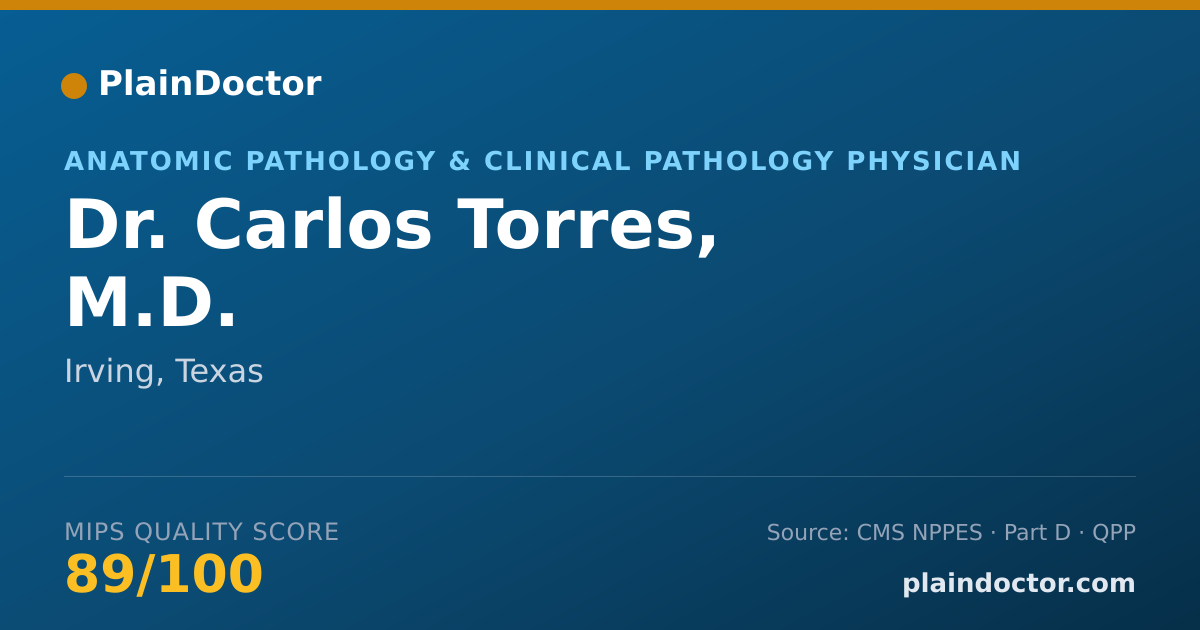 Shareable card for Carlos Torres, M.D. - Anatomic Pathology & Clinical Pathology Physician, Irving, TX