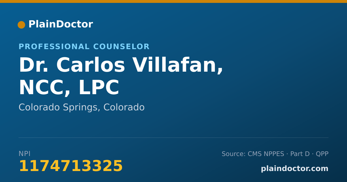 Shareable card for Carlos Villafan, NCC, LPC - Professional Counselor, Colorado Springs, CO