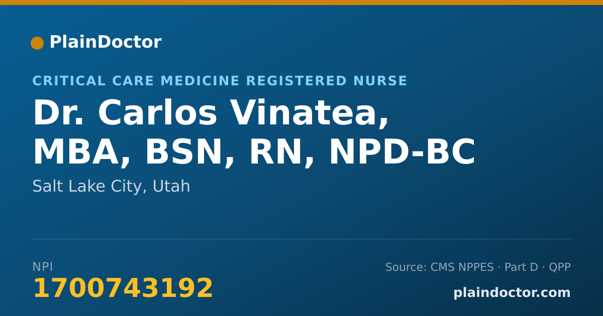 Shareable card for Carlos Vinatea, MBA, BSN, RN, NPD-BC - Critical Care Medicine Registered Nurse, Salt Lake City, UT