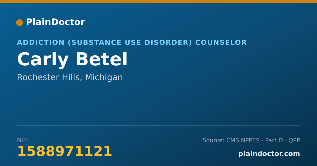 Shareable card for Carly Betel - Addiction (Substance Use Disorder) Counselor, Rochester Hills, MI