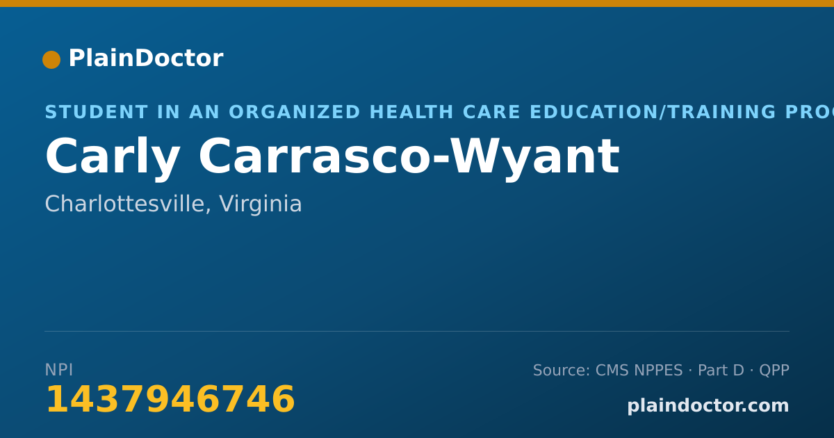 Shareable card for Carly Carrasco-Wyant - Student in an Organized Health Care Education/Training Program, Charlottesville, VA