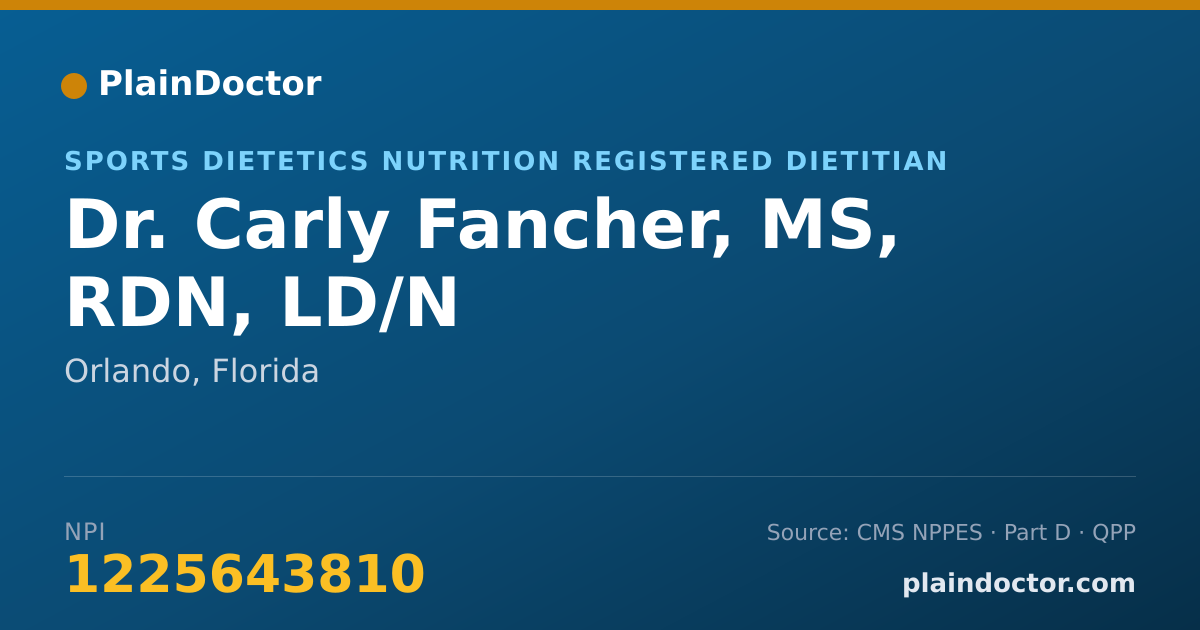 Shareable card for Carly Fancher, MS, RDN, LD/N - Sports Dietetics Nutrition Registered Dietitian, Orlando, FL