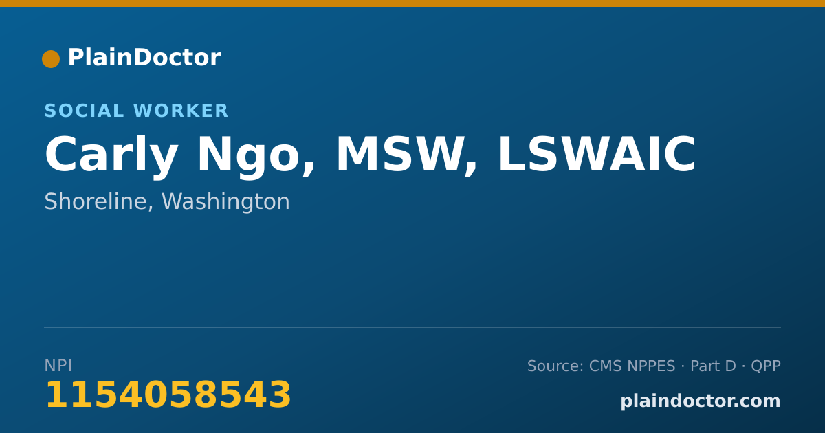 Shareable card for Carly Ngo, MSW, LSWAIC - Counselor, Shoreline, WA