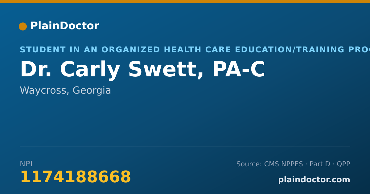 Shareable card for Carly Swett, PA-C - Student in an Organized Health Care Education/Training Program, Waycross, GA