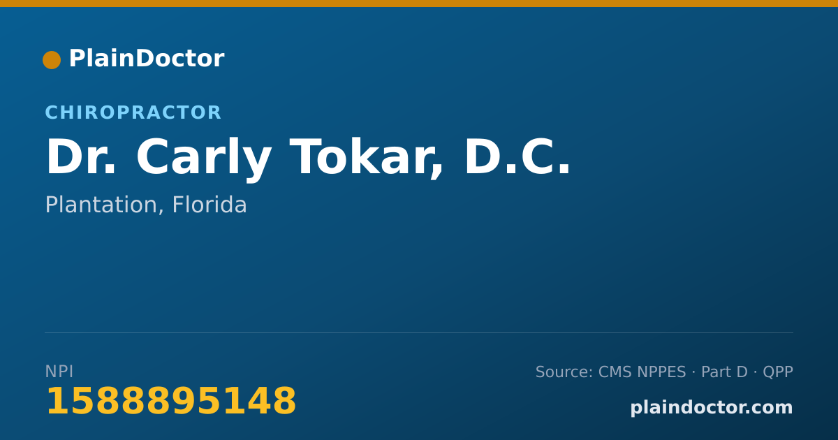 Shareable card for Carly Tokar, D.C. - Chiropractor, Plantation, FL