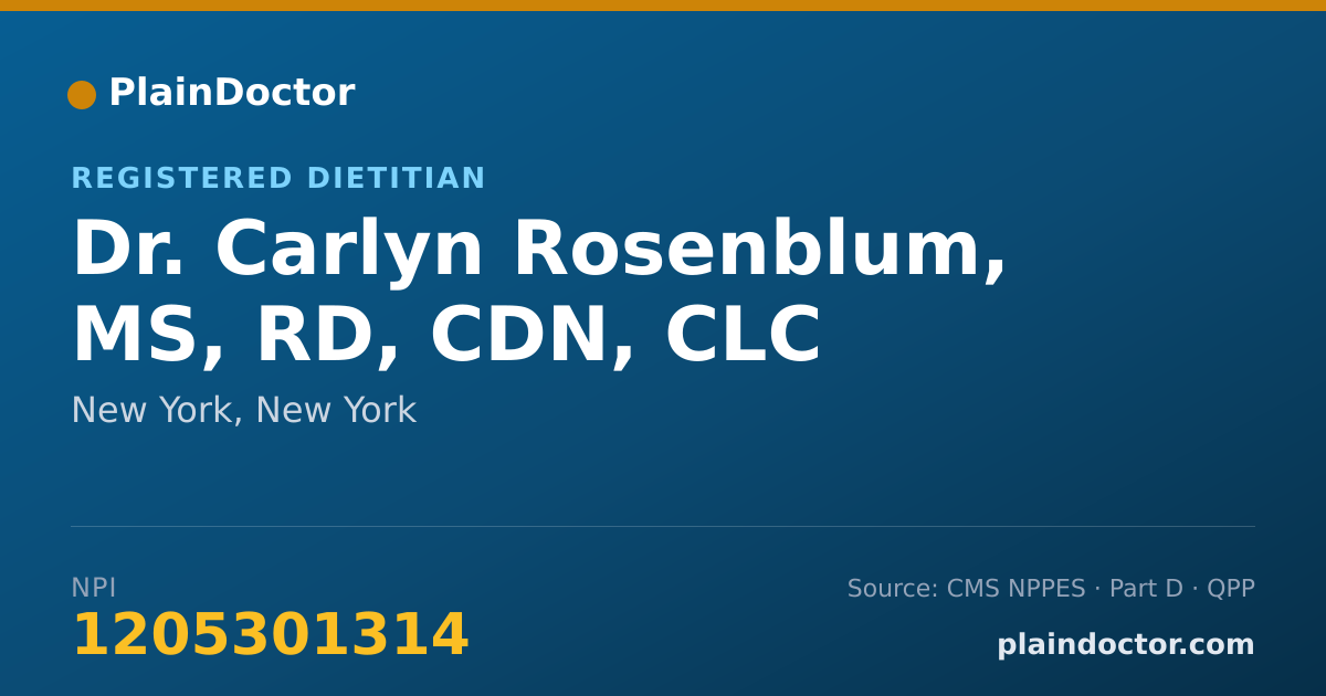 Shareable card for Carlyn Rosenblum, MS, RD, CDN, CLC - Registered Dietitian, New York, NY