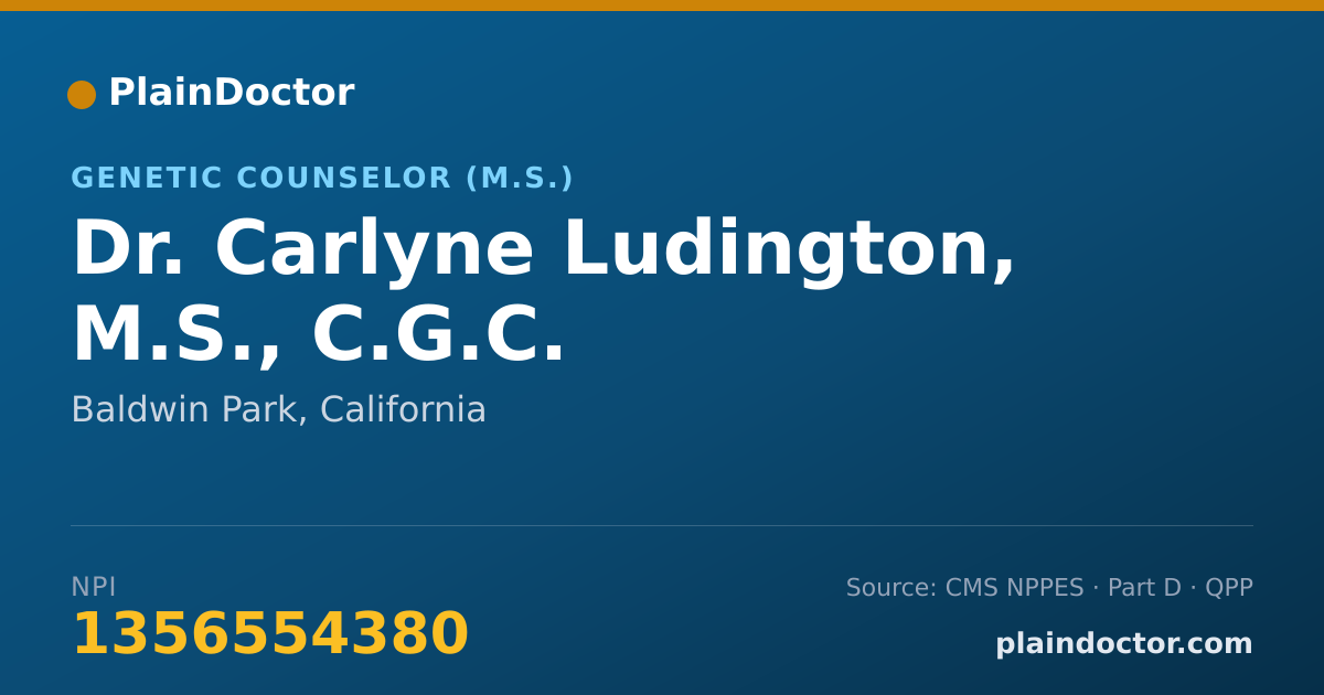 Shareable card for Carlyne Ludington, M.S., C.G.C. - Genetic Counselor (M.S.), Baldwin Park, CA
