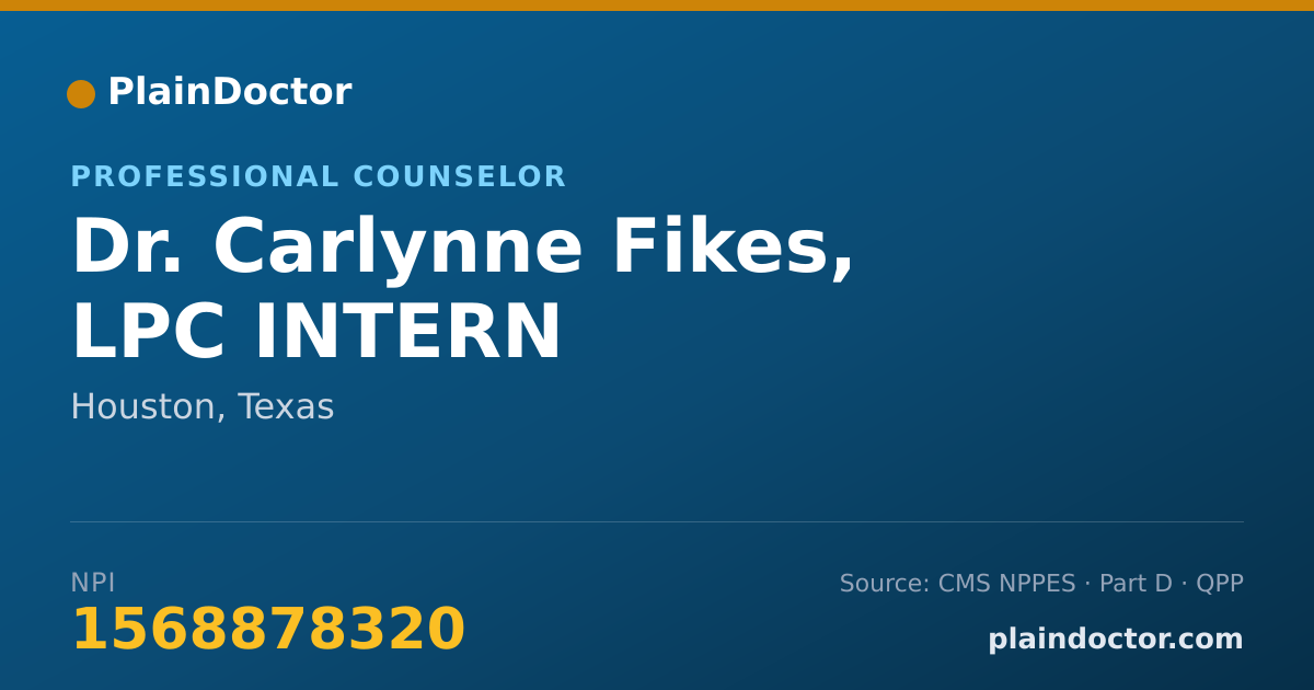 Shareable card for Carlynne Fikes, LPC INTERN - Professional Counselor, Houston, TX