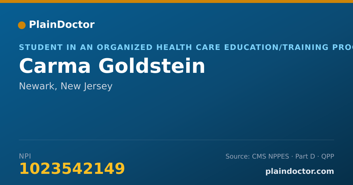 Shareable card for Carma Goldstein - Student in an Organized Health Care Education/Training Program, Newark, NJ