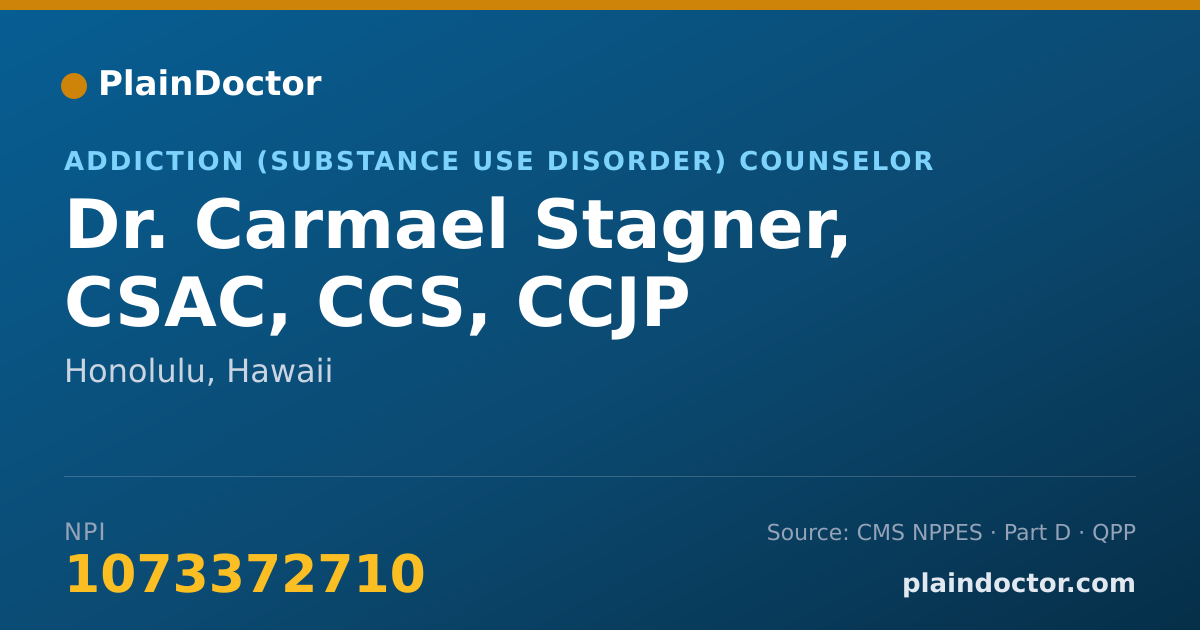 Shareable card for Carmael Stagner, CSAC, CCS, CCJP - Addiction (Substance Use Disorder) Counselor, Honolulu, HI