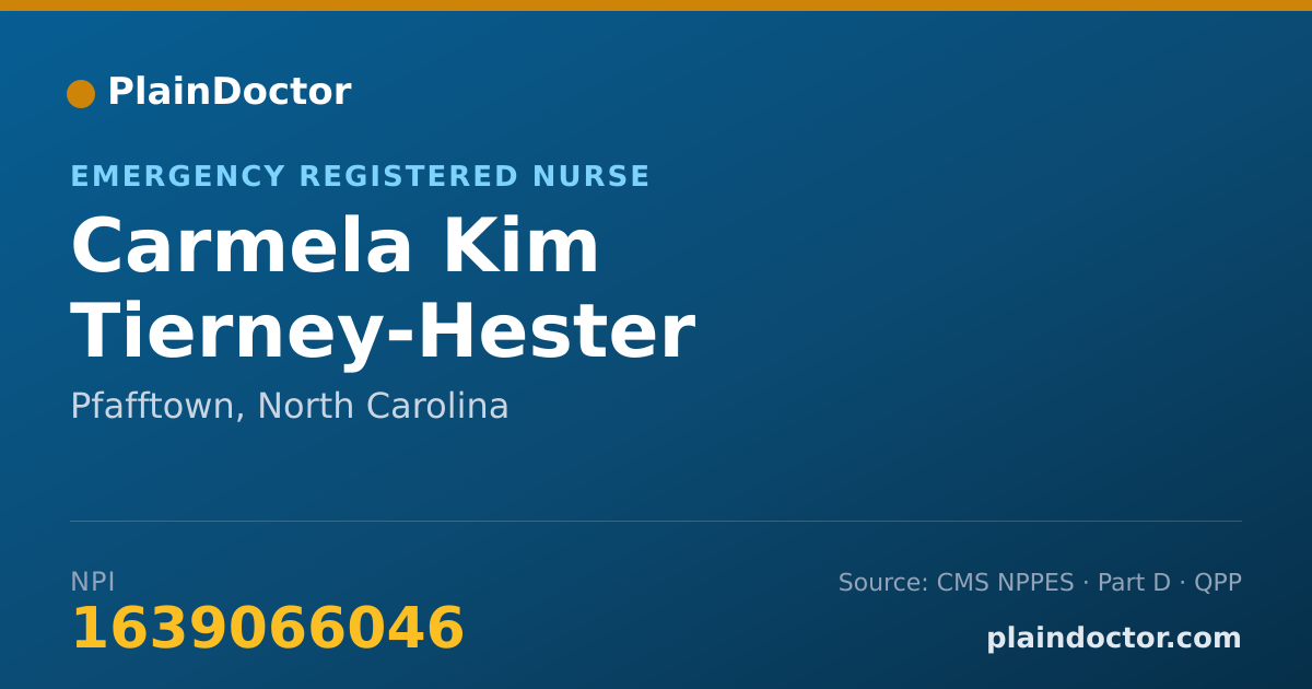 Shareable card for Carmela Kim Tierney-Hester - Emergency Registered Nurse, Pfafftown, NC