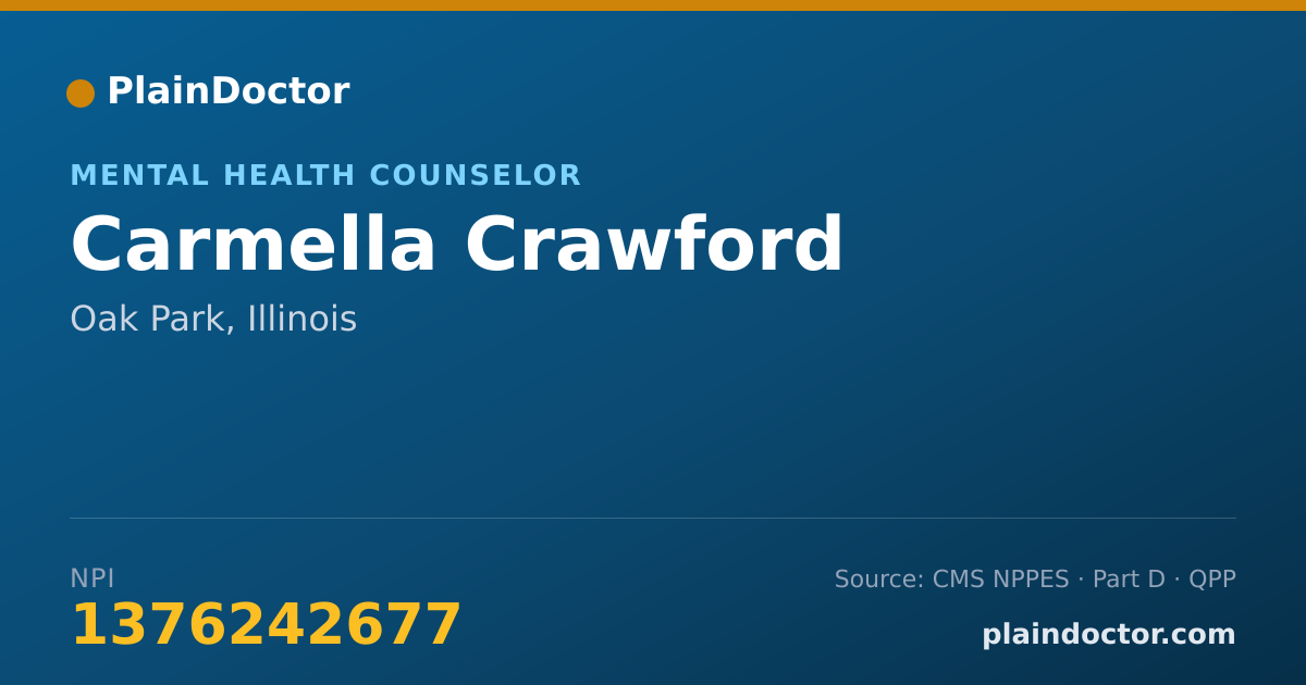 Shareable card for Carmella Crawford - Mental Health Counselor, Oak Park, IL