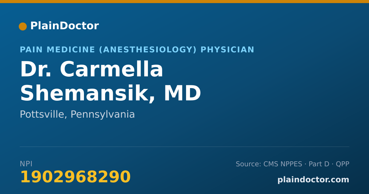 Shareable card for Carmella Shemansik, MD - Anesthesiology Physician, Pottsville, PA
