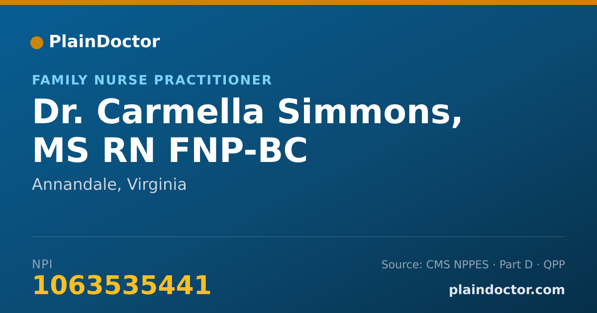 Shareable card for Carmella Simmons, MS RN FNP-BC - Family Nurse Practitioner, Annandale, VA