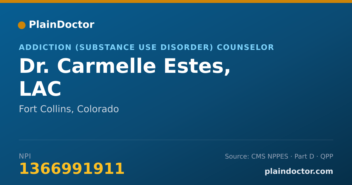 Shareable card for Carmelle Estes, LAC - Addiction (Substance Use Disorder) Counselor, Fort Collins, CO