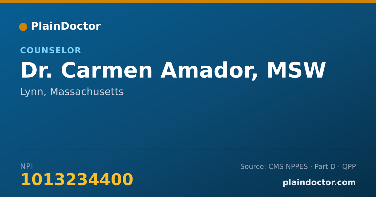 Shareable card for Carmen Amador, MSW - Counselor, Lynn, MA