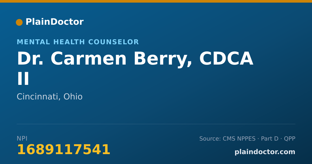 Shareable card for Carmen Berry, CDCA II - Mental Health Counselor, Cincinnati, OH