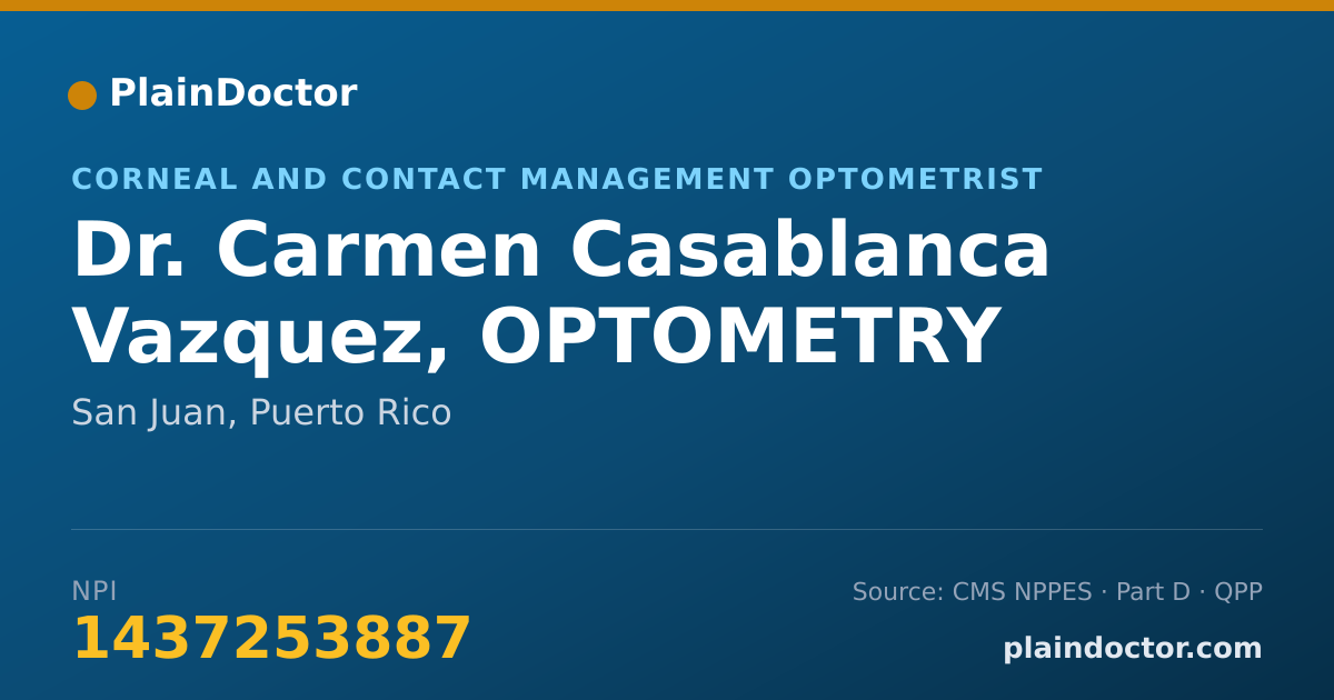 Shareable card for Carmen Casablanca Vazquez, OPTOMETRY DOCTOR - Corneal and Contact Management Optometrist, San Juan, PR