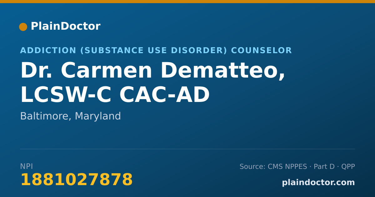 Shareable card for Carmen Dematteo, LCSW-C CAC-AD - Addiction (Substance Use Disorder) Counselor, Baltimore, MD