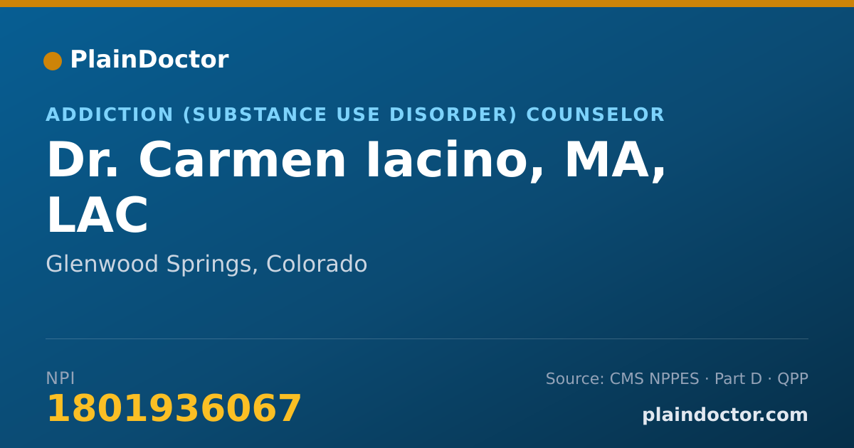 Shareable card for Carmen Iacino, MA, LAC - Addiction (Substance Use Disorder) Counselor, Glenwood Springs, CO