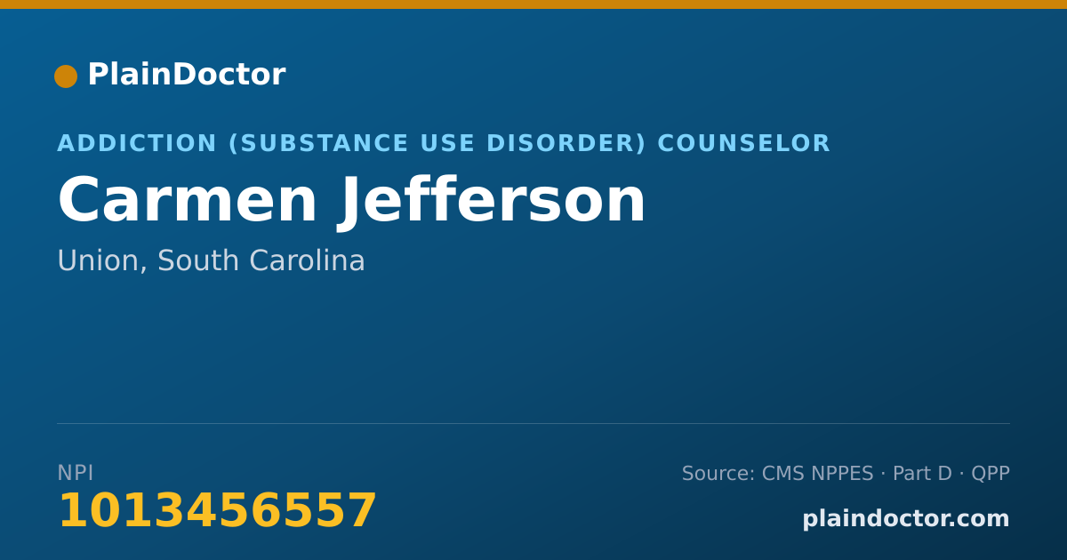 Shareable card for Carmen Jefferson - Addiction (Substance Use Disorder) Counselor, Union, SC