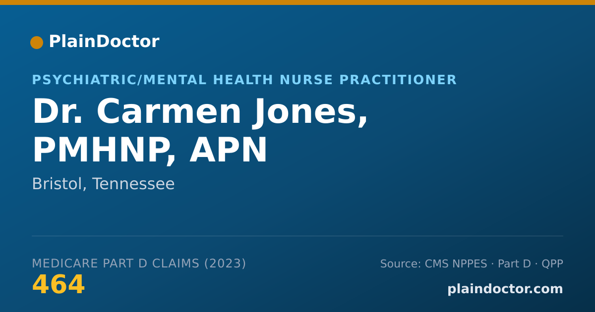 Shareable card for Carmen Jones, PMHNP, APN - Psychiatric/Mental Health Nurse Practitioner, Bristol, TN