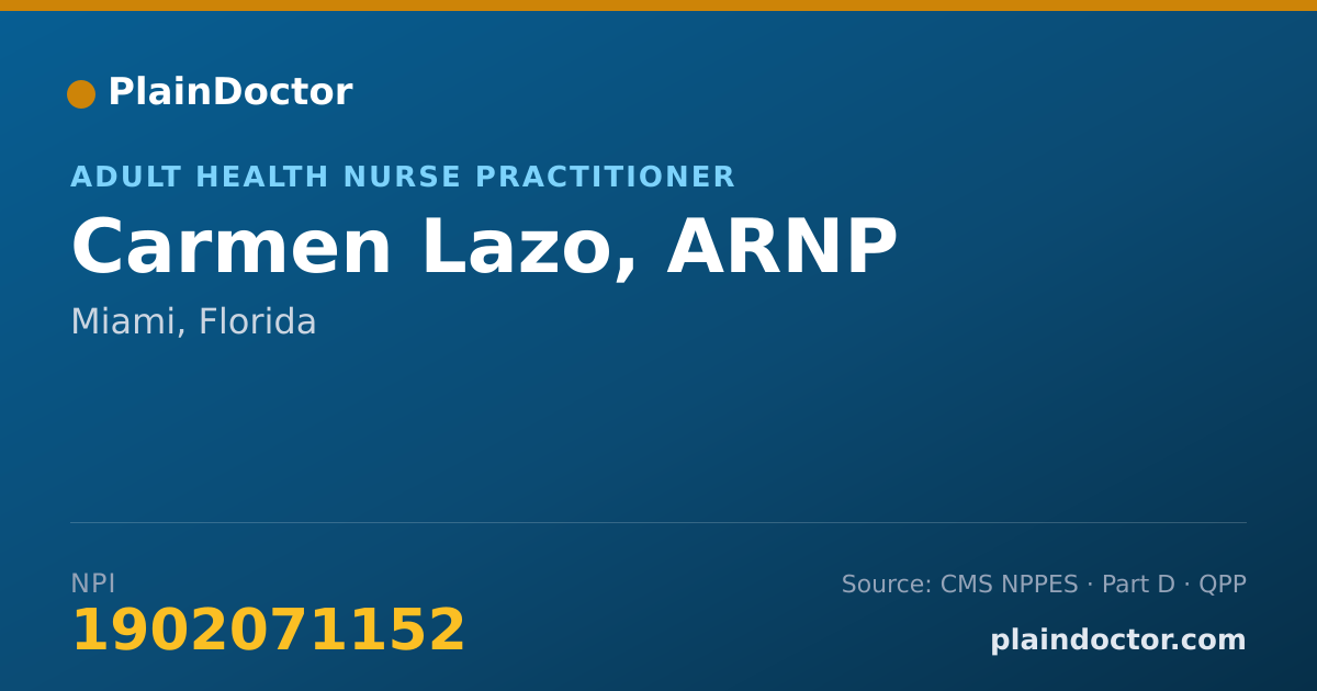 Shareable card for Carmen Lazo, ARNP - Adult Health Nurse Practitioner, Miami, FL