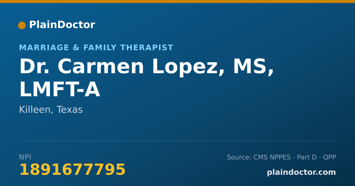 Shareable card for Carmen Lopez, MS, LMFT-A - Marriage & Family Therapist, Killeen, TX
