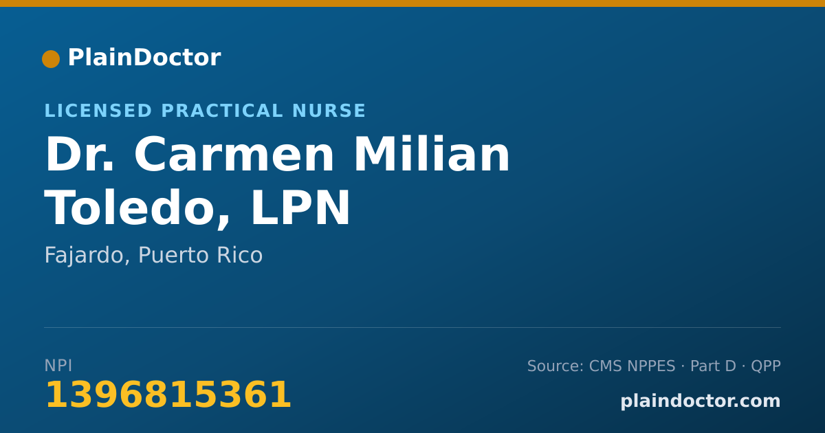 Shareable card for Carmen Milian Toledo, LPN - Licensed Practical Nurse, Fajardo, PR