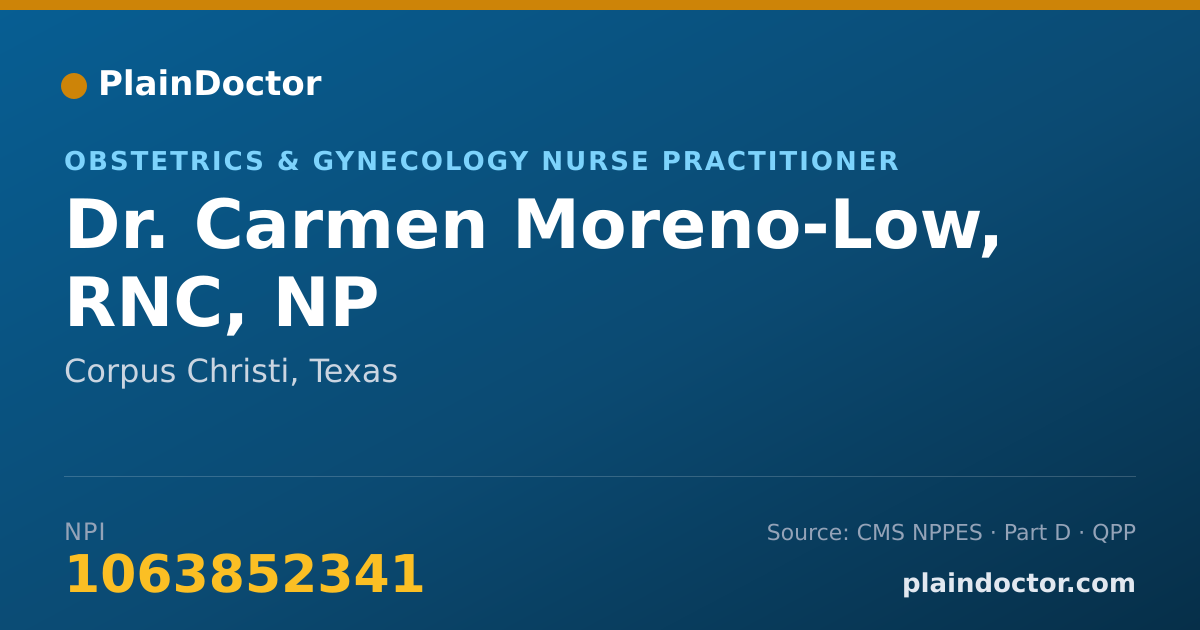 Shareable card for Carmen Moreno-Low, RNC, NP - Obstetrics & Gynecology Nurse Practitioner, Corpus Christi, TX