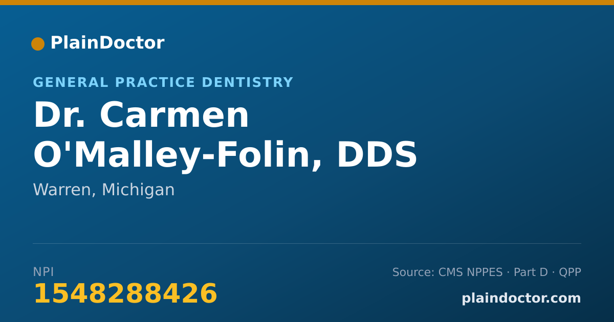 Shareable card for Carmen O'Malley-Folin, DDS - General Practice Dentistry, Warren, MI