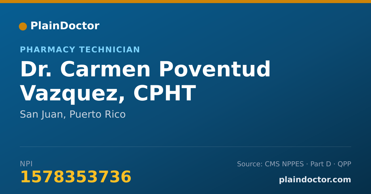 Shareable card for Carmen Poventud Vazquez, CPHT - Pharmacy Technician, San Juan, PR