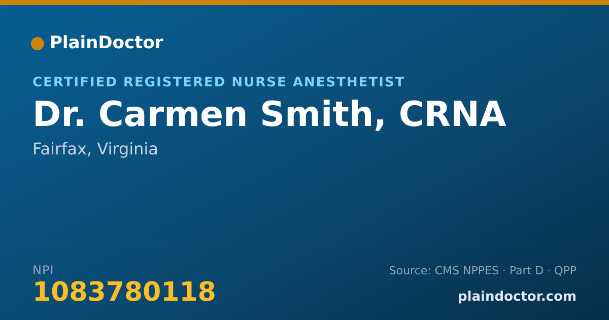Shareable card for Carmen Smith, CRNA - Certified Registered Nurse Anesthetist, Fairfax, VA