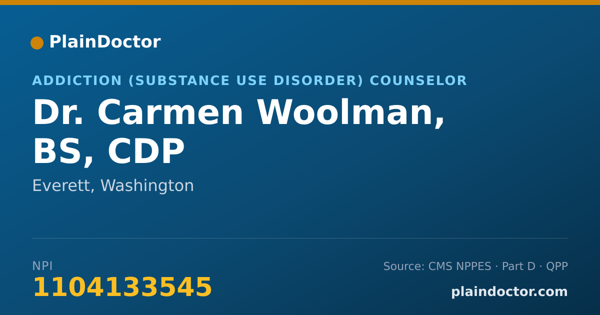 Shareable card for Carmen Woolman, BS, CDP - Addiction (Substance Use Disorder) Counselor, Everett, WA
