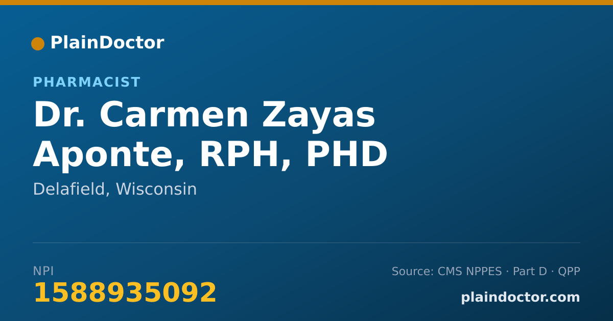 Shareable card for Carmen Zayas Aponte, RPH, PHD - Pharmacist, Delafield, WI
