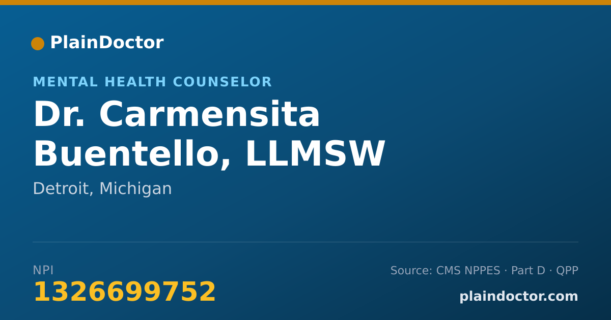 Shareable card for Carmensita Buentello, LLMSW - Mental Health Counselor, Detroit, MI