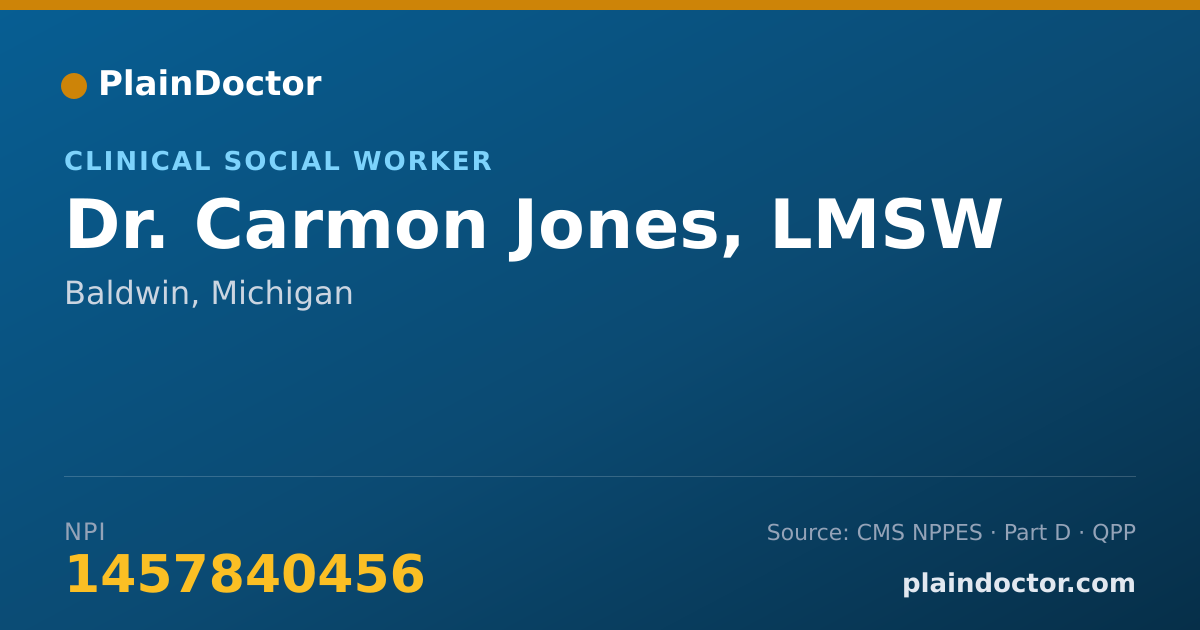 Shareable card for Carmon Jones, LMSW - Clinical Social Worker, Baldwin, MI