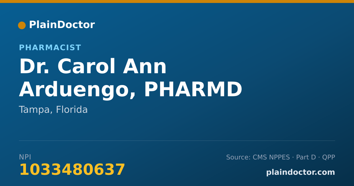 Shareable card for Carol Ann Arduengo, PHARMD - Pharmacist, Tampa, FL
