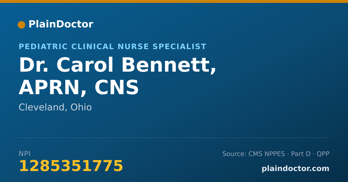 Shareable card for Carol Bennett, APRN, CNS - Pediatric Clinical Nurse Specialist, Cleveland, OH