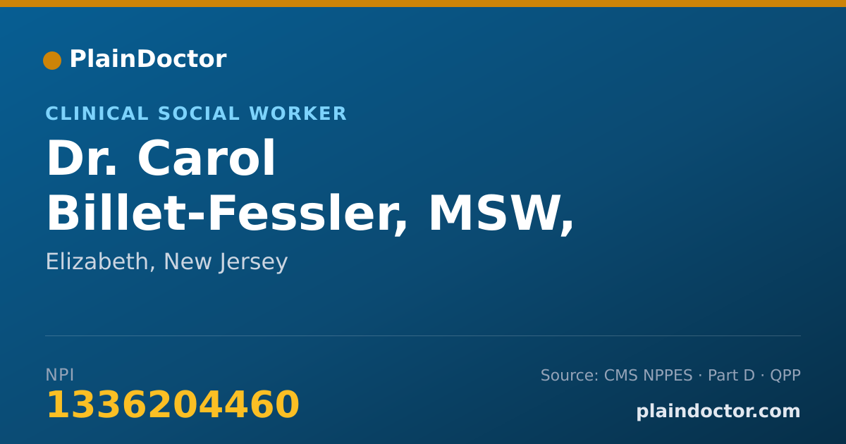 Shareable card for Carol Billet-Fessler, MSW, LCSW - Clinical Social Worker, Elizabeth, NJ