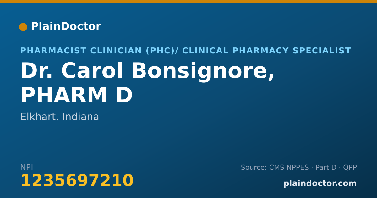 Shareable card for Carol Bonsignore, PHARM D - Pharmacist Clinician (PhC)/ Clinical Pharmacy Specialist, Elkhart, IN