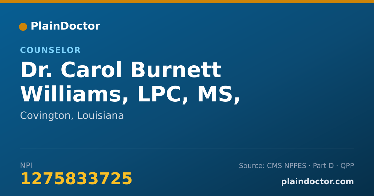 Shareable card for Carol Burnett Williams, LPC, MS, CMHT - Counselor, Covington, LA