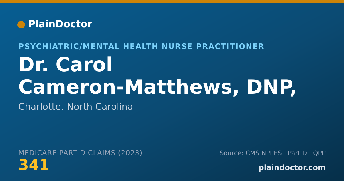 Shareable card for Carol Cameron-Matthews, DNP, PMHNP-BC, NP - Psychiatric/Mental Health Nurse Practitioner, Charlotte, NC