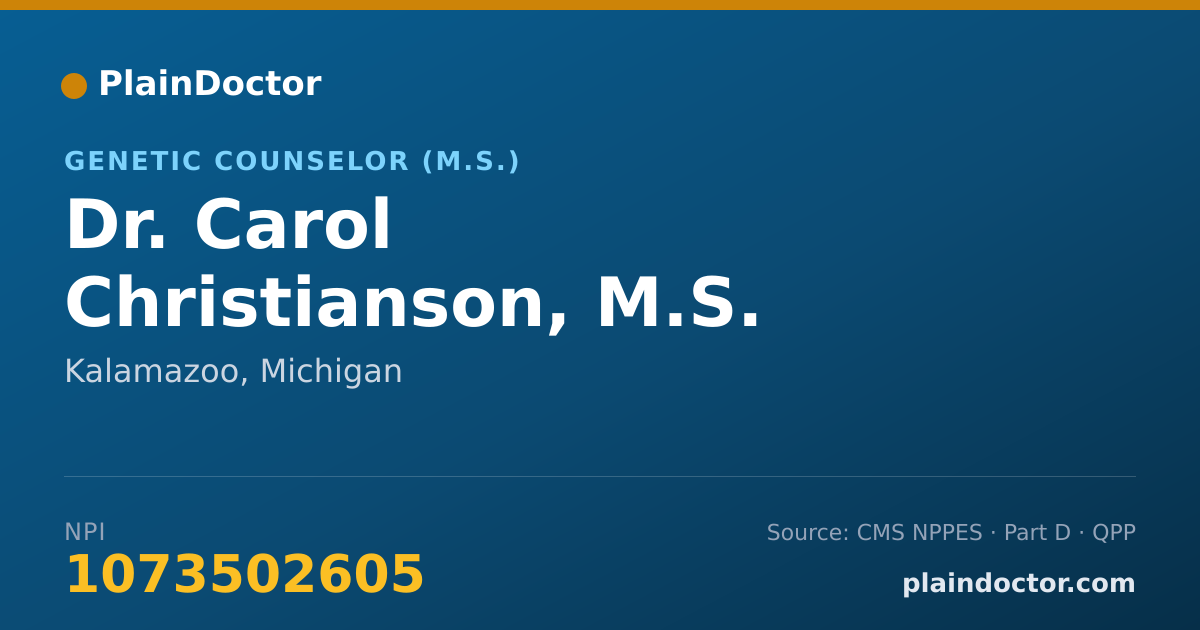 Shareable card for Carol Christianson, M.S. - Genetic Counselor (M.S.), Kalamazoo, MI