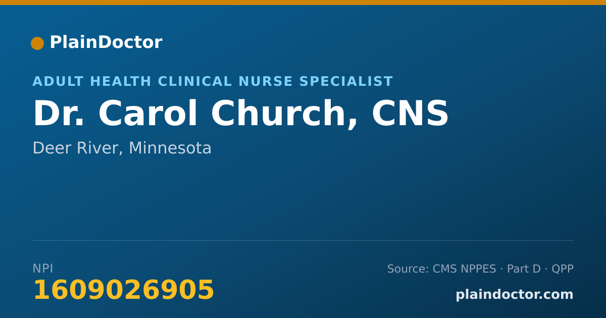 Shareable card for Carol Church, CNS - Adult Health Clinical Nurse Specialist, Deer River, MN
