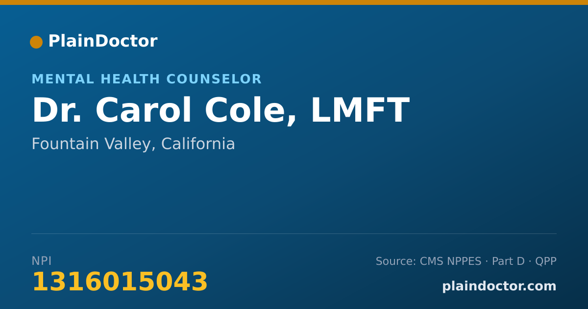Shareable card for Carol Cole, LMFT - Mental Health Counselor, Fountain Valley, CA