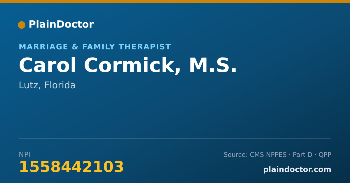 Shareable card for Carol Cormick, M.S. - Marriage & Family Therapist, Lutz, FL